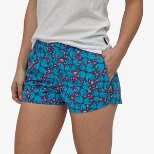 #Patagonia” Women's Floral Athletic Shorts in Teal and Pink